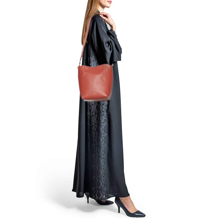 Pre Owned Celine Brick Leather Small Sangle Bucket Bag