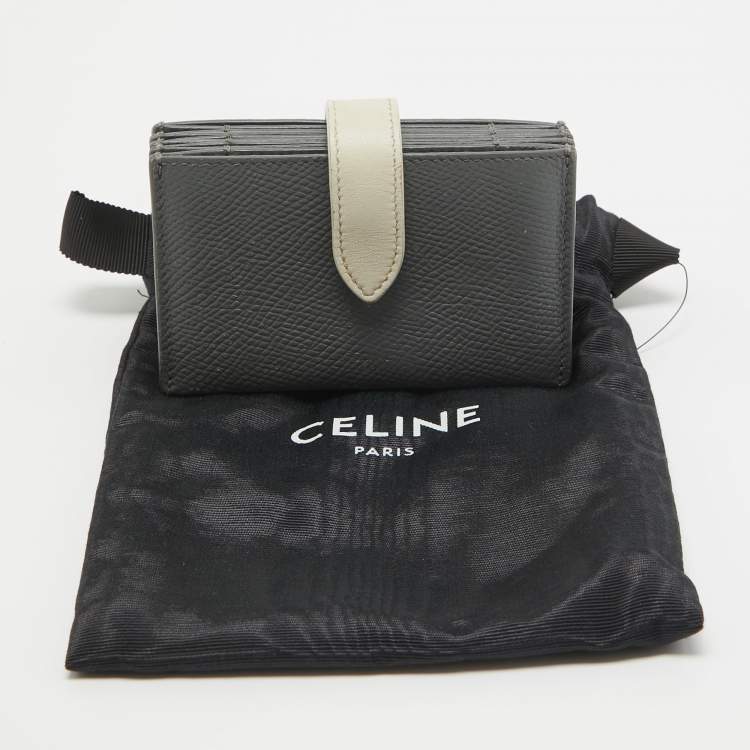 Pre Owned Celine Grey/Off White Leather Accordion Card Holder  