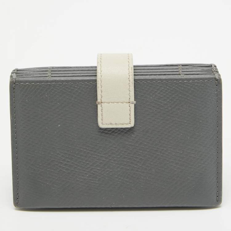 Pre Owned Celine Grey/Off White Leather Accordion Card Holder  