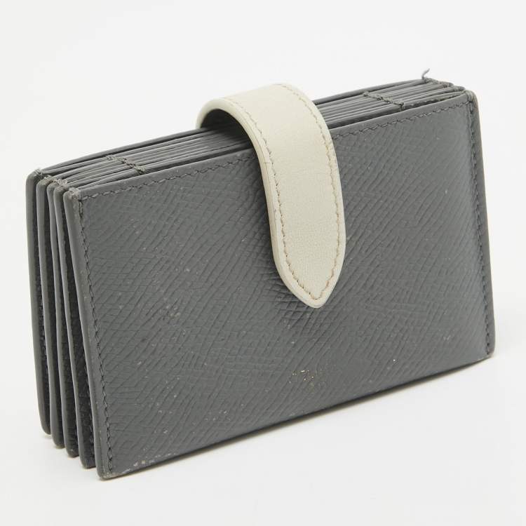Pre Owned Celine Grey/Off White Leather Accordion Card Holder  