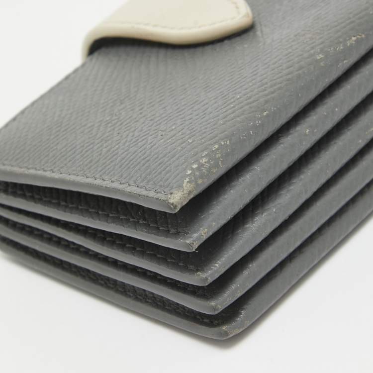 Pre Owned Celine Grey/Off White Leather Accordion Card Holder  
