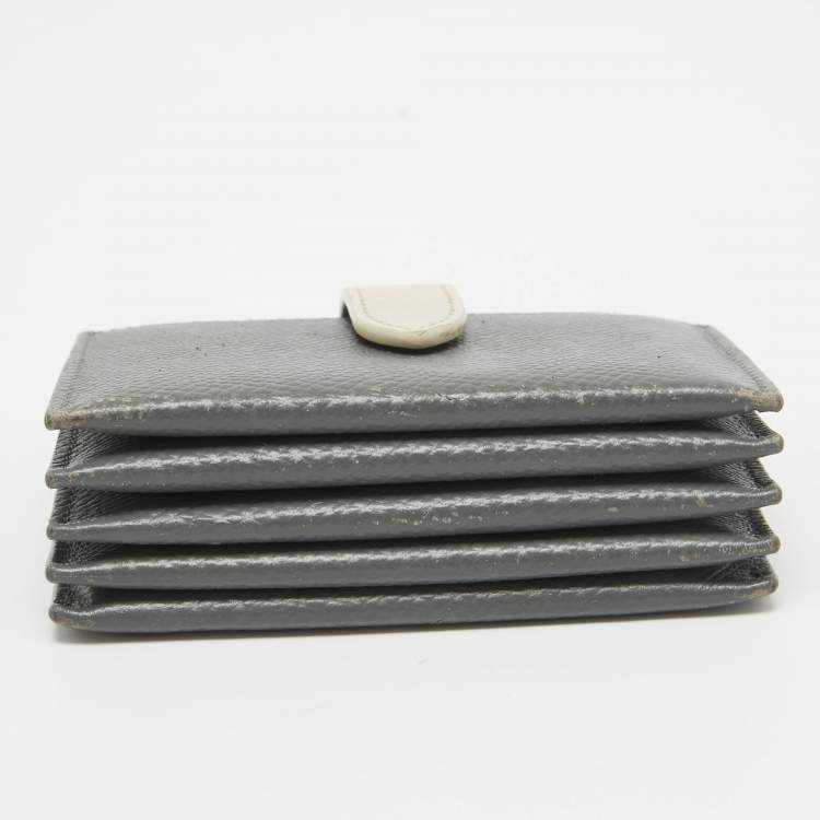 Pre Owned Celine Grey/Off White Leather Accordion Card Holder  