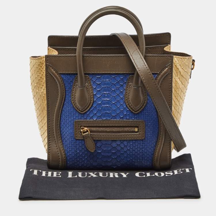 Pre Owned Celine Tri Color Python and Leather Nano Luggage Tote