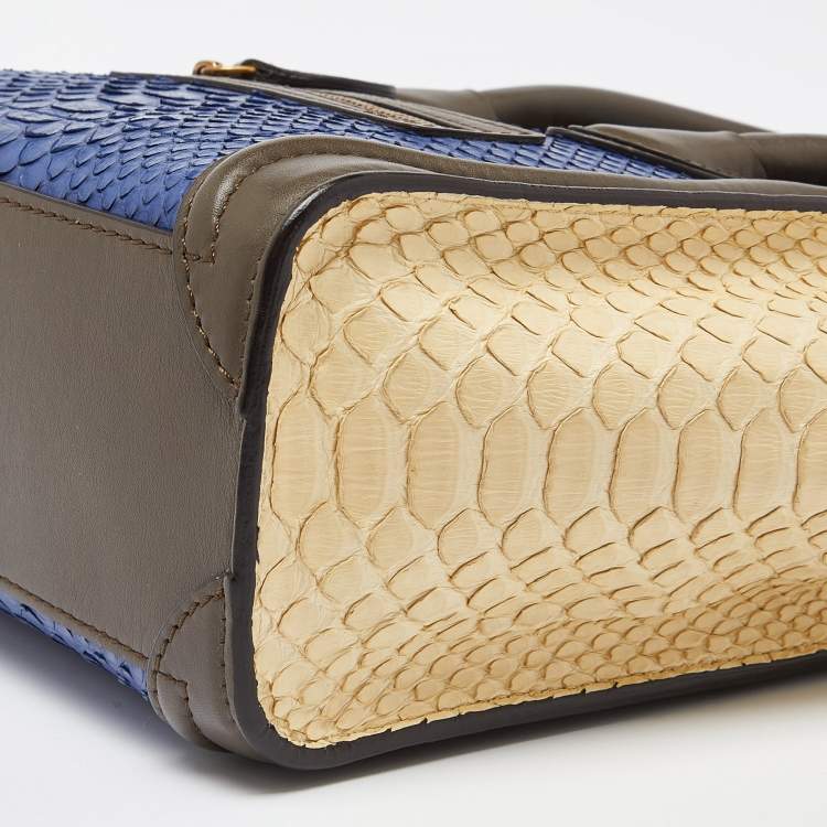 Pre Owned Celine Tri Color Python and Leather Nano Luggage Tote