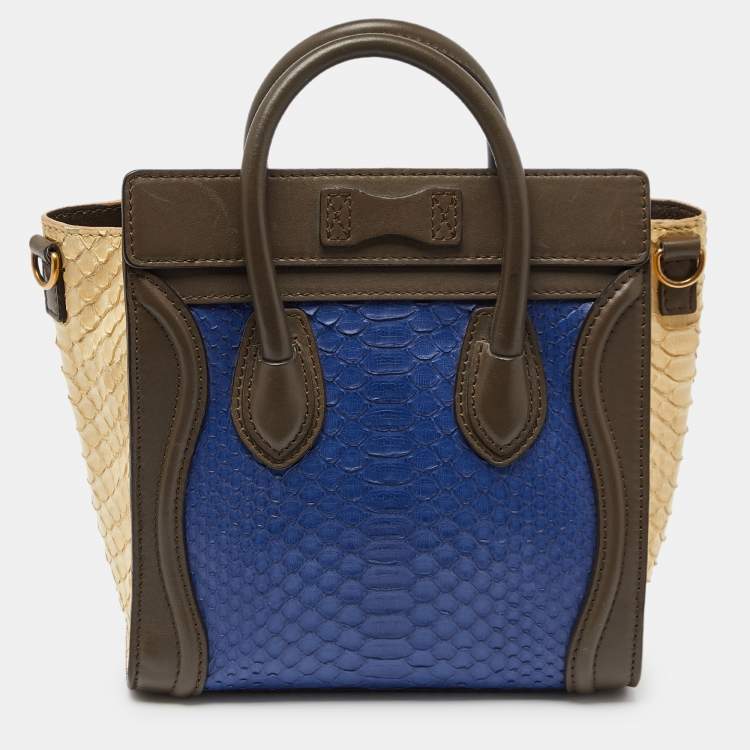 Pre Owned Celine Tri Color Python and Leather Nano Luggage Tote