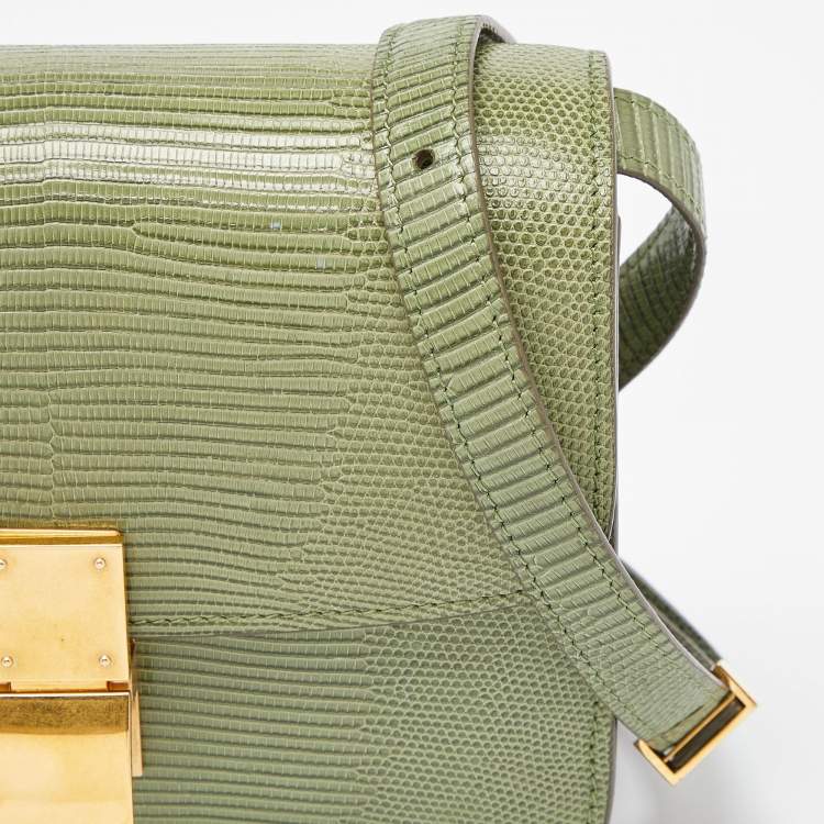 Pre Owned Celine Green Lizard Small Classic Box Flap Bag
