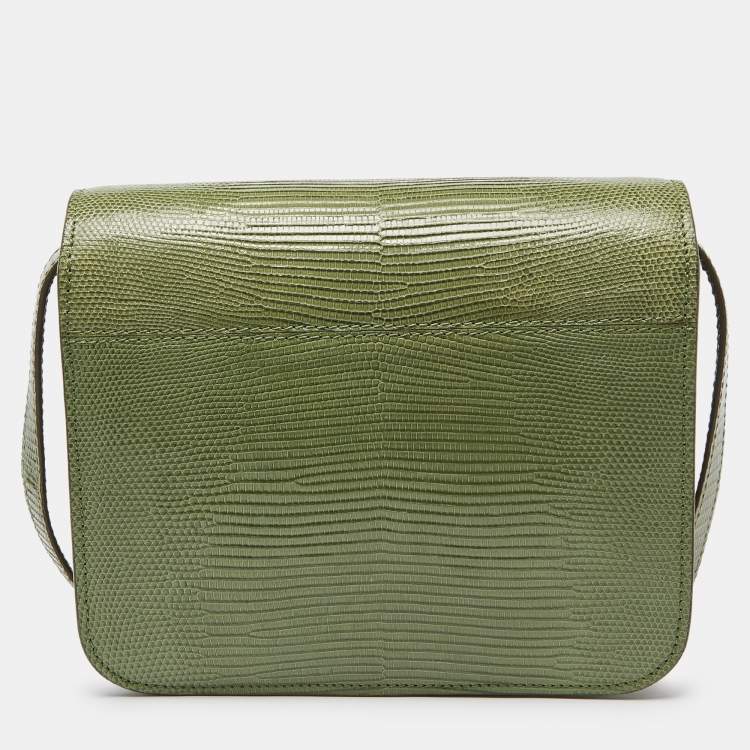 Pre Owned Celine Green Lizard Small Classic Box Flap Bag