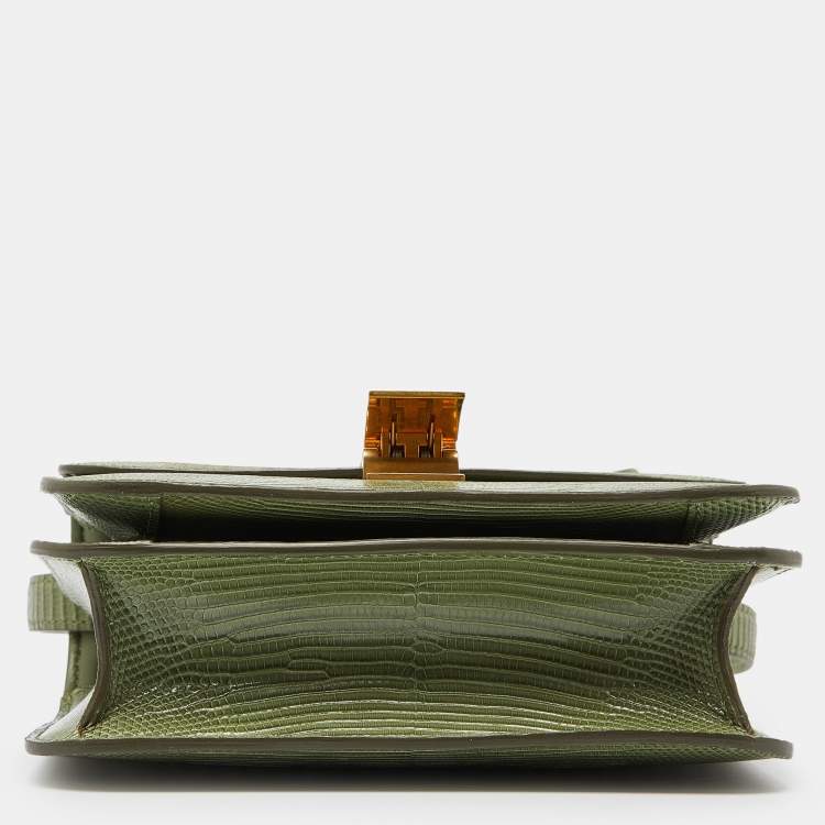 Pre Owned Celine Green Lizard Small Classic Box Flap Bag