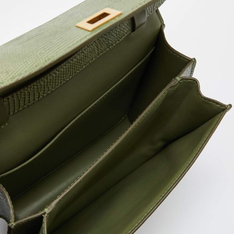 Pre Owned Celine Green Lizard Small Classic Box Flap Bag