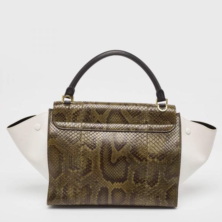 Pre Owned Celine Tricolor Python and Leather Medium Trapeze Top Handle Bag