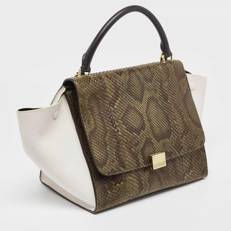 Pre Owned Celine Tricolor Python and Leather Medium Trapeze Top Handle Bag