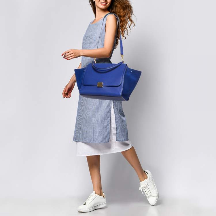 Pre Owned Celine Blue Leather and Suede Medium Trapeze Bag
