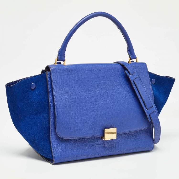 Pre Owned Celine Blue Leather and Suede Medium Trapeze Bag