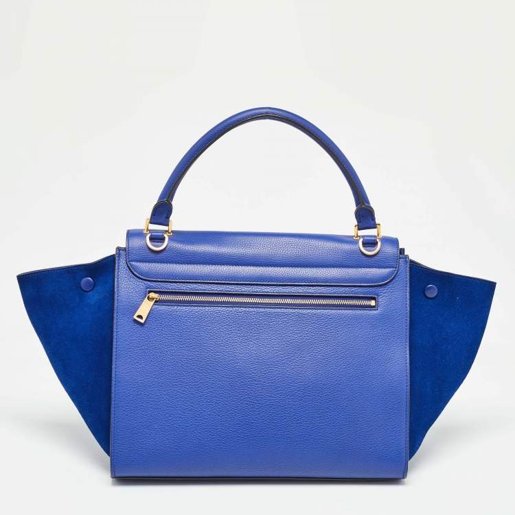 Pre Owned Celine Blue Leather and Suede Medium Trapeze Bag