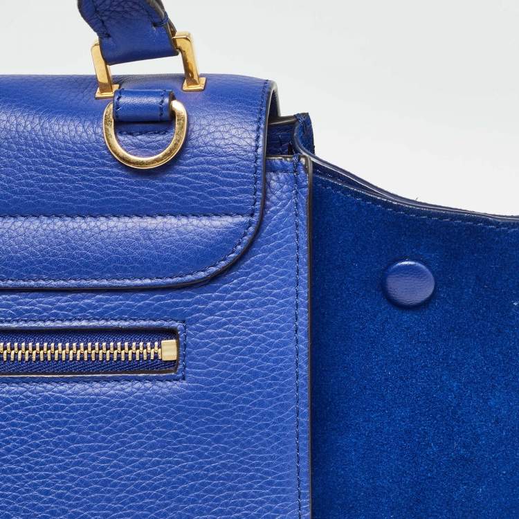 Pre Owned Celine Blue Leather and Suede Medium Trapeze Bag