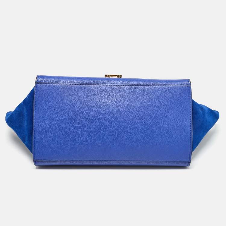 Pre Owned Celine Blue Leather and Suede Medium Trapeze Bag