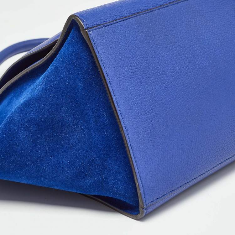 Pre Owned Celine Blue Leather and Suede Medium Trapeze Bag