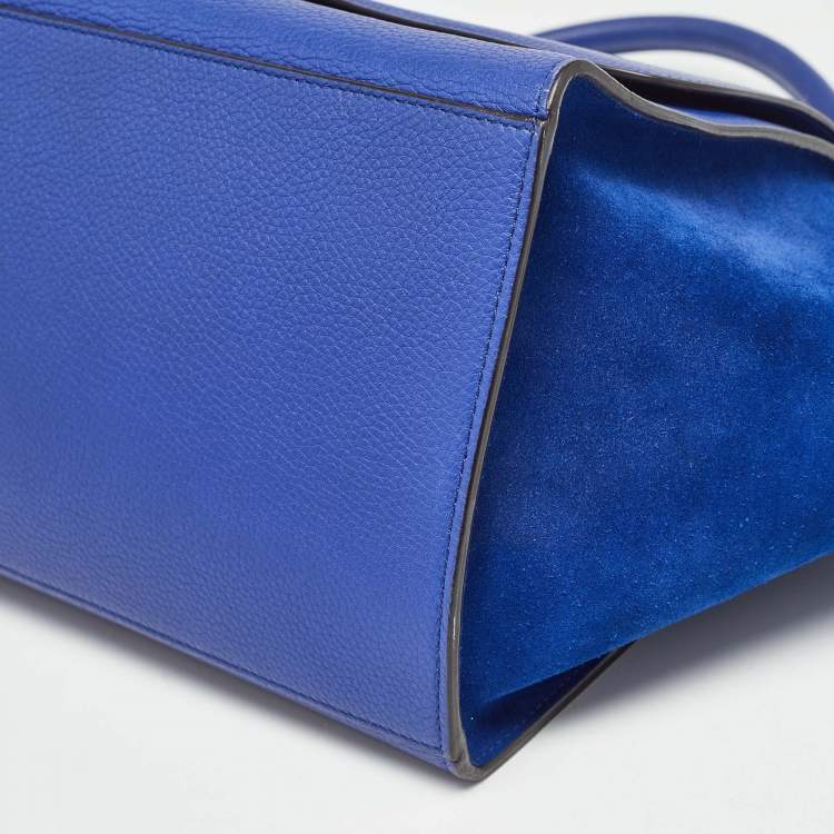 Pre Owned Celine Blue Leather and Suede Medium Trapeze Bag