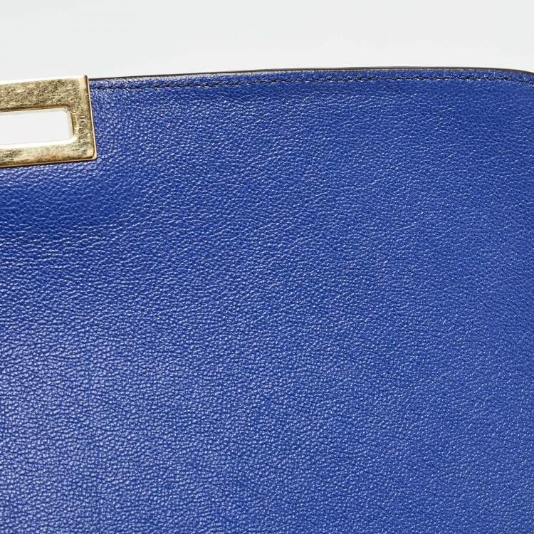Pre Owned Celine Blue Leather and Suede Medium Trapeze Bag