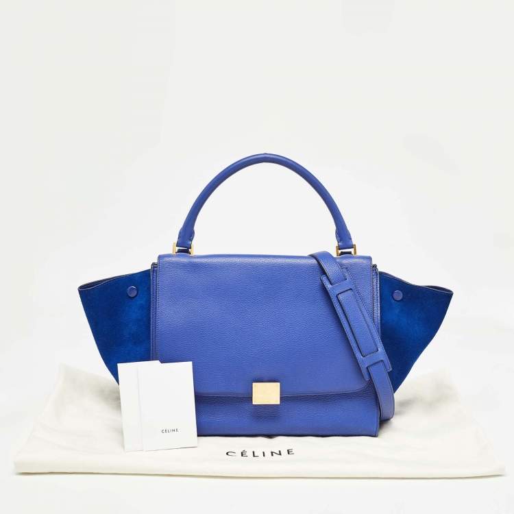 Pre Owned Celine Blue Leather and Suede Medium Trapeze Bag
