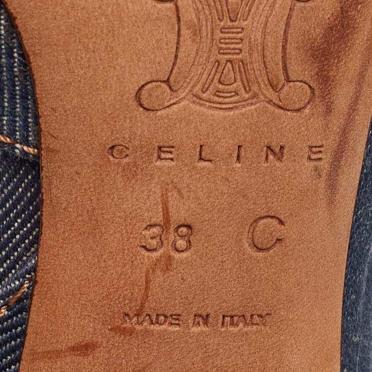 Pre Owned Celine Navy Blue Denim Bow D'orsay Slingback Sandals Size 38