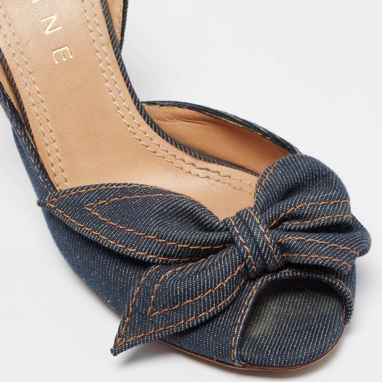 Pre Owned Celine Navy Blue Denim Bow D'orsay Slingback Sandals Size 38