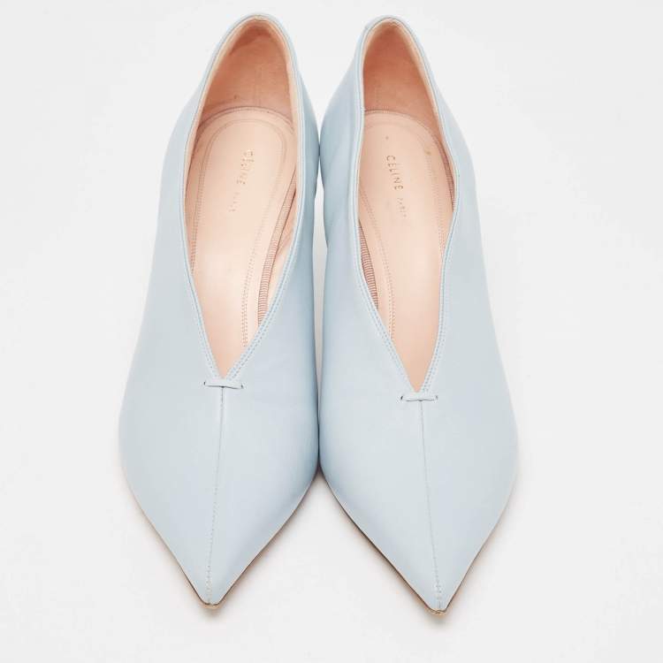 Pre Owned Celine Blue Leather Vamp Pointed Toe Pumps Size 39