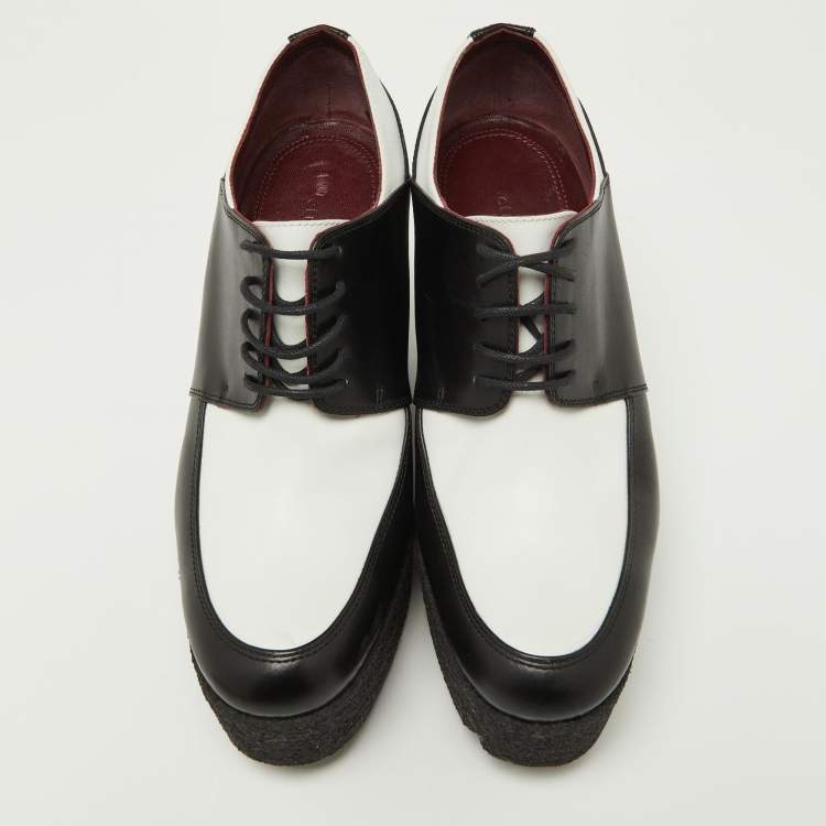 Pre Owned Celine Black/White Leather Wedge Platform Lace Up Derby Size 38.5