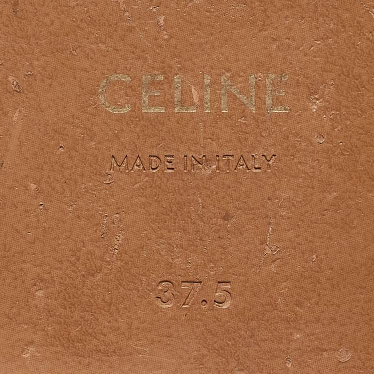 Pre Owned Celine Orange Leather Triomphe Thong Flats Size 37.5