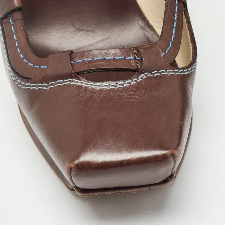 Pre Owned Celine Brown Leather Platform Ankle Strap Sandals Size 36