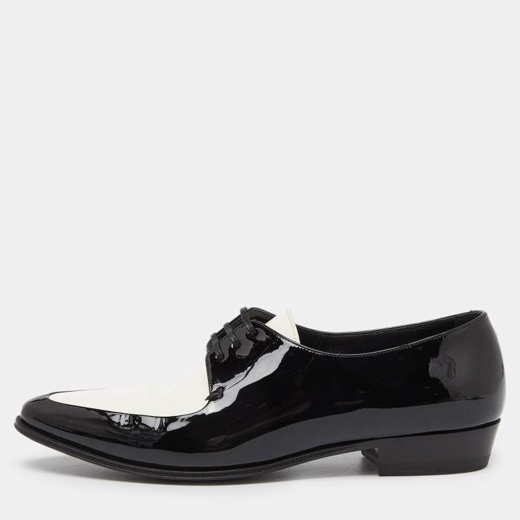 Pre Owned Celine White//Black Patent Leather Lace Up Pointed Toe Oxfords Size 38