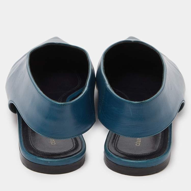 Pre Owned Celine Blue Leather Pointed Toe Slingback Flat Sandals Size 41