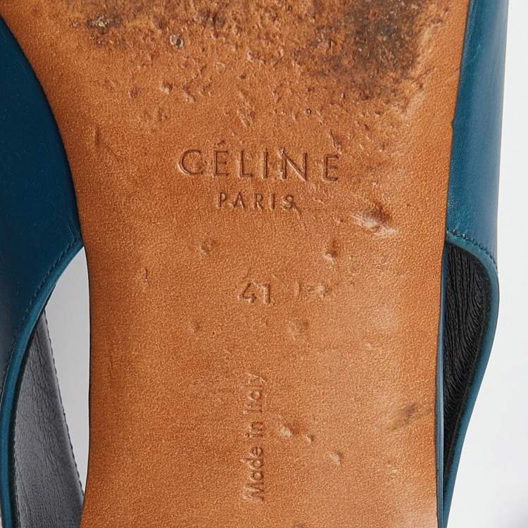 Pre Owned Celine Blue Leather Pointed Toe Slingback Flat Sandals Size 41