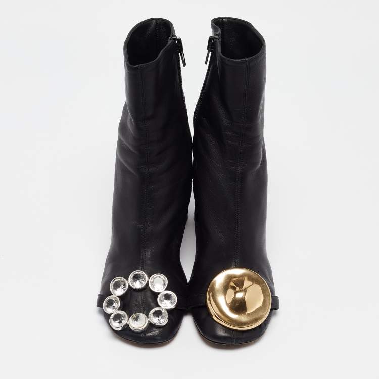 Pre Owned Celine Black Leather Ankle Boots Size 39