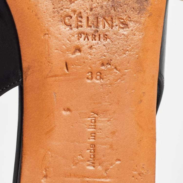 مملوكة مسبقًا Celine Black Leather V Neck Pointed Toe Slingback Mules Size 38