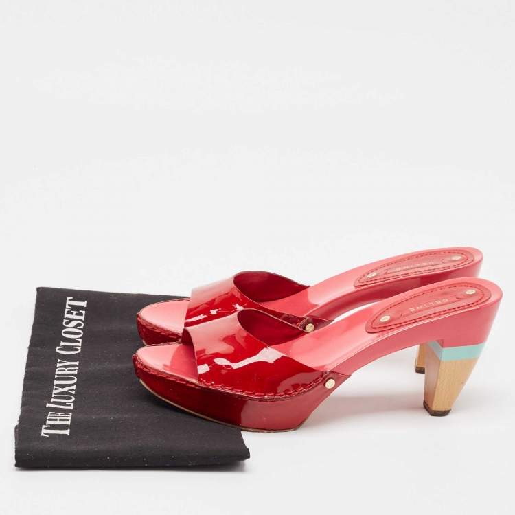 Pre Owned Celine Red Patent Leather Platform Slide Sandals Size 39