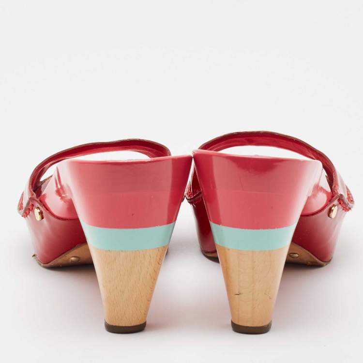 Pre Owned Celine Red Patent Leather Platform Slide Sandals Size 39