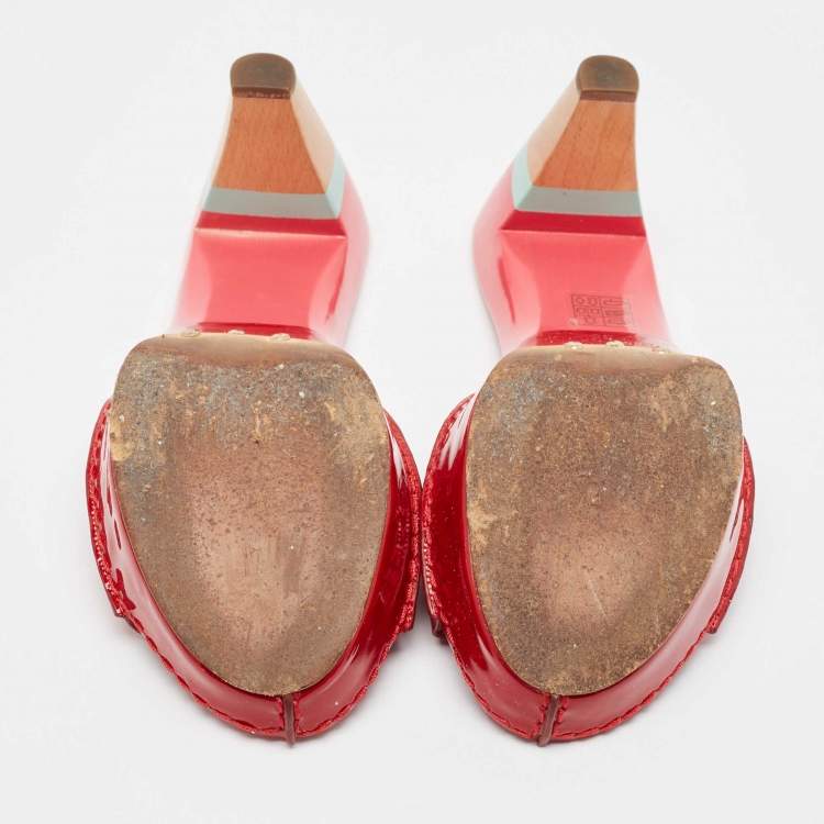 Pre Owned Celine Red Patent Leather Platform Slide Sandals Size 39