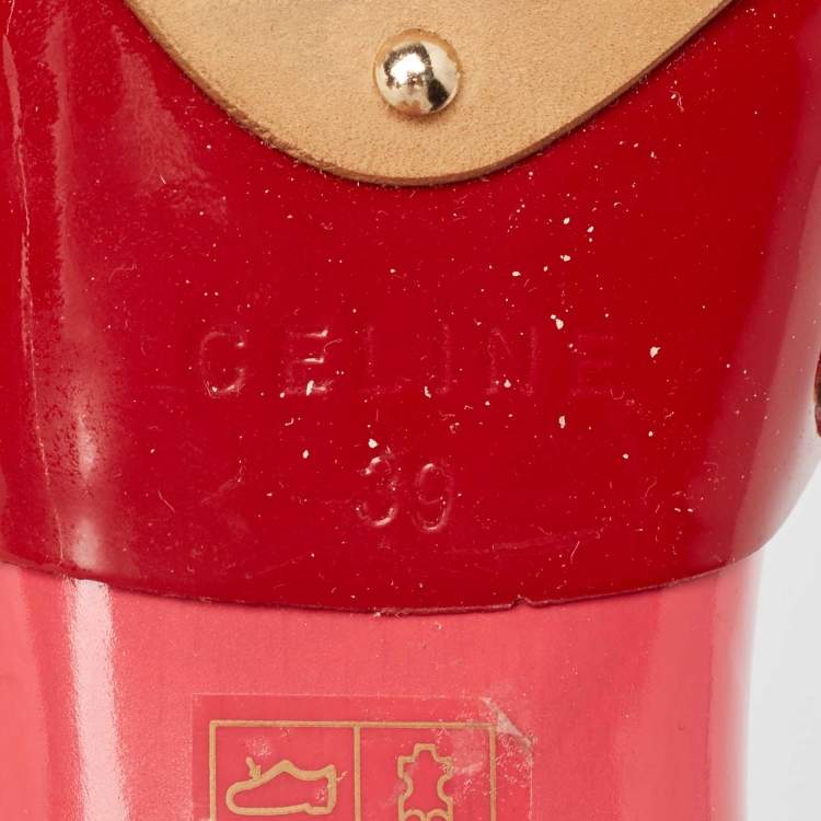 Pre Owned Celine Red Patent Leather Platform Slide Sandals Size 39