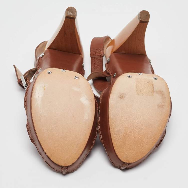 Pre Owned Celine Brown Leather Platform Ankle Strap Sandals Size 38