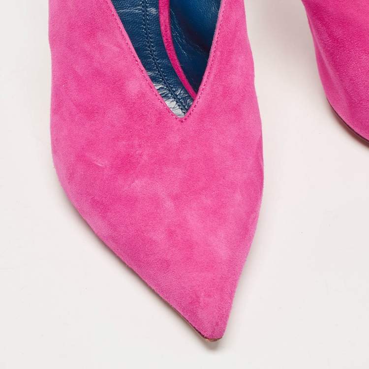 Pre Owned Celine Pink Suede V Neck Slingback Pumps Size 38