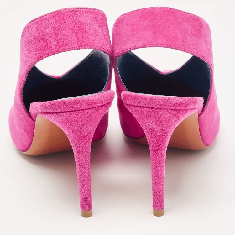 Pre Owned Celine Pink Suede V Neck Slingback Pumps Size 38