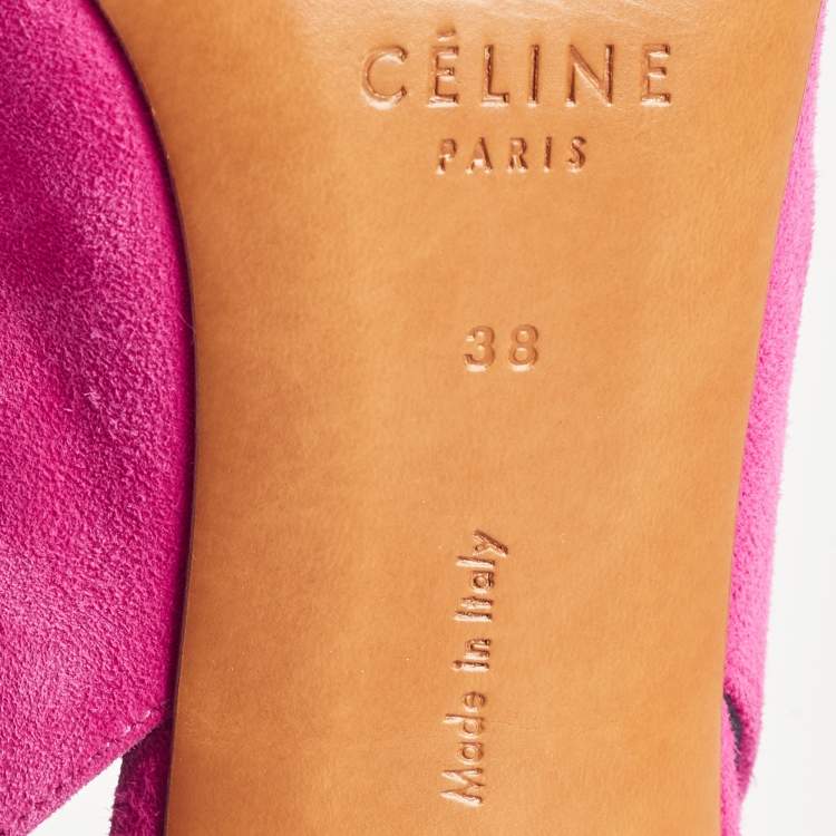 Pre Owned Celine Pink Suede V Neck Slingback Pumps Size 38