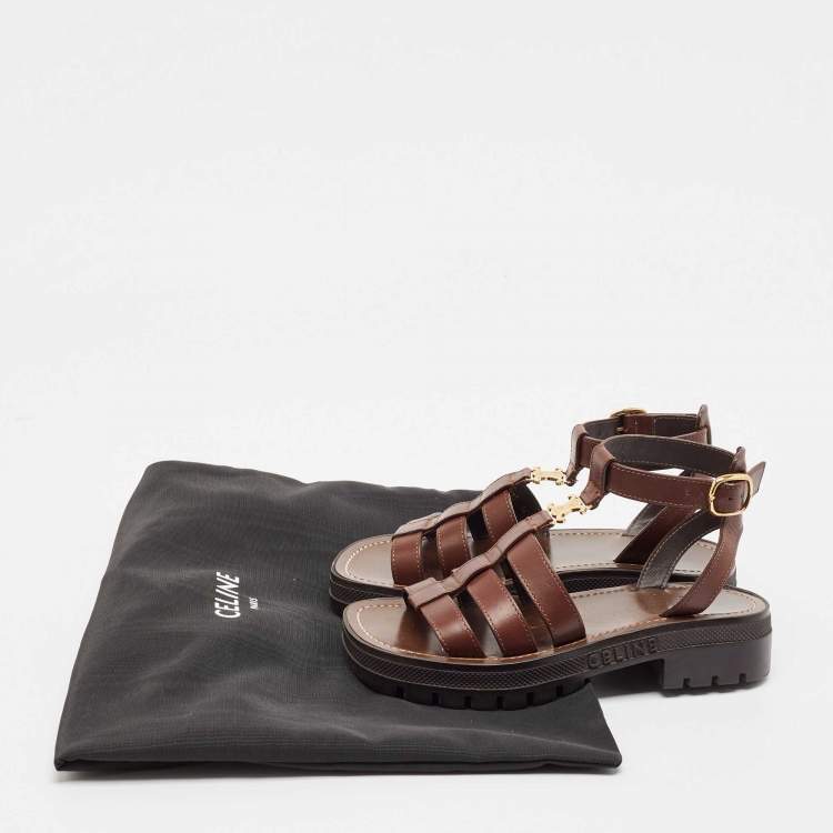 Pre Owned Celine Brown Leather Clea Triomphe Sandals Size 34