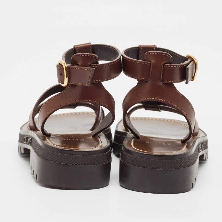 Pre Owned Celine Brown Leather Clea Triomphe Sandals Size 34