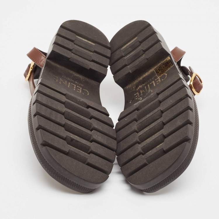 Pre Owned Celine Brown Leather Clea Triomphe Sandals Size 34