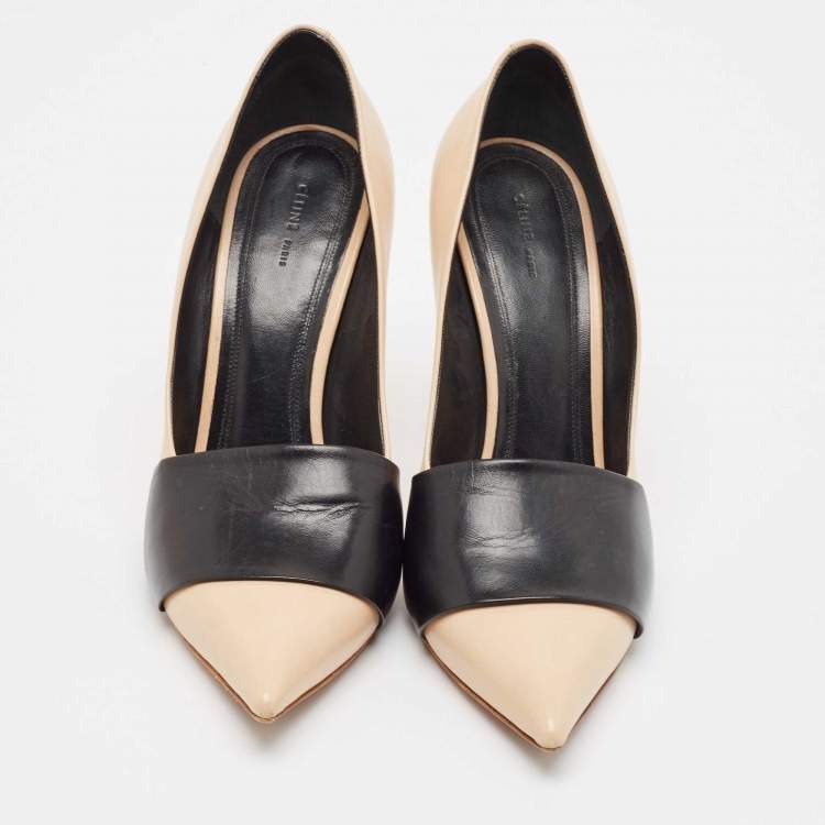 Pre Owned Celine Beige/Black Leather Pointed Toe Pumps Size 39