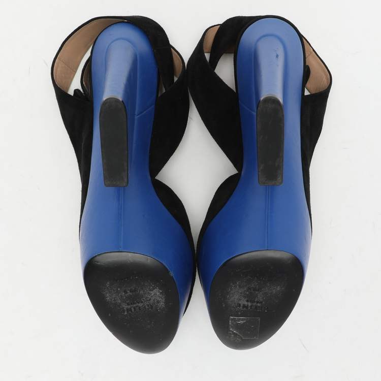 Pre Owned Celine Black Suede Platform Ankle Strap Sandals Size 39.5