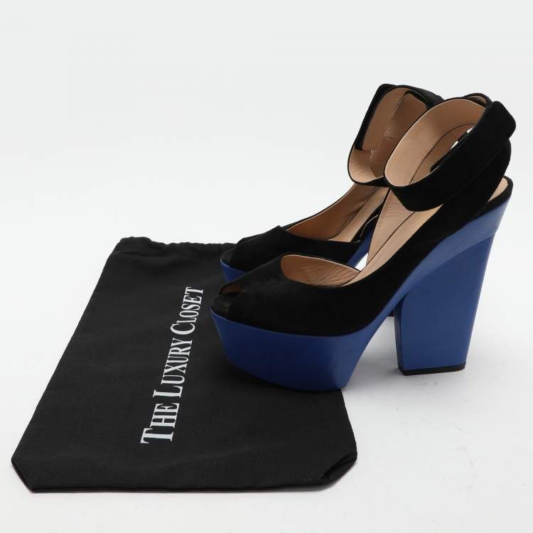 Pre Owned Celine Black Suede Platform Ankle Strap Sandals Size 39.5