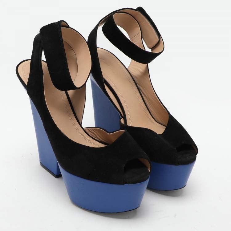 Pre Owned Celine Black Suede Platform Ankle Strap Sandals Size 39.5